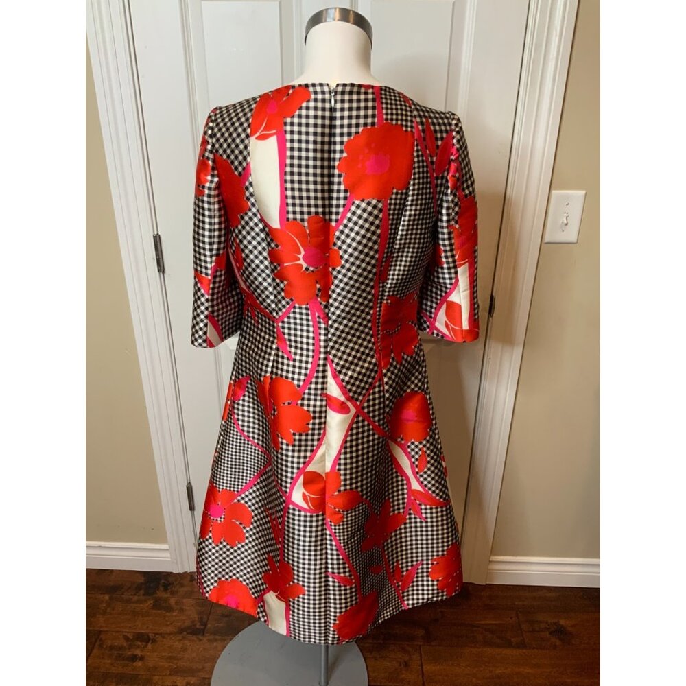 Lourdes Chaves Black White Gingham Plaid Floral Short Sleeve Dress, Size 8 - Picture 5 of 6